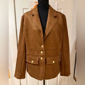 NWT Joie Tan Suede Blazer with Gold Buttons Size XL